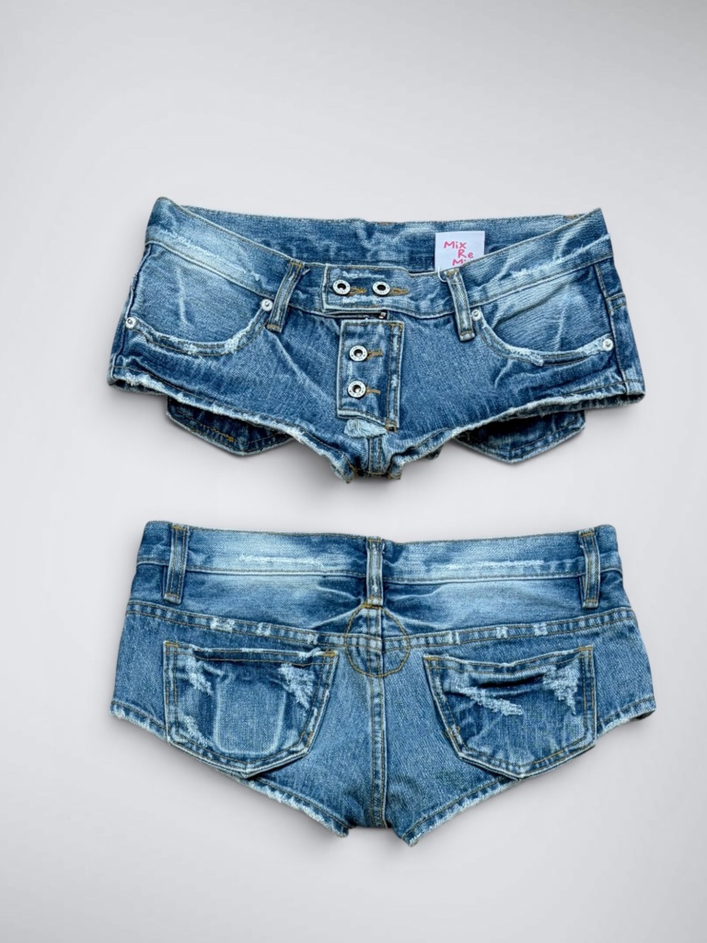 RARE VTG Y2k Mix Re Mix Slinky Ultra Low Rise Micro Mini Trashy Denim Shorts